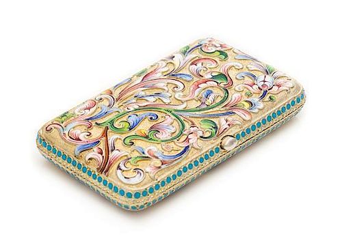* A Russian Silver-Gilt and Enameled Cigarette Case, Mark of Maria Semenova, Assay of Ivan Lebedkin, Moscow, Late 19th/Early 
