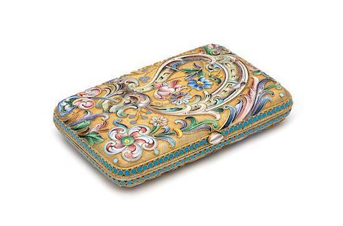 * A Russian Silver-Gilt and Enameled Cigarette Case, Mark of Maria Semenova, Assay of Ivan Lebedkin, Moscow, Late 19th/Early 