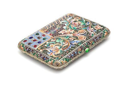 * A Russian Enameled Silver Cigarette Case, Mark of Varvara Baladanov, Moscow, Late 19th/Early 20th Century, the case with po