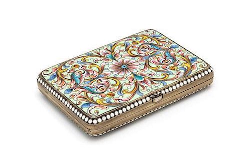 * A Russian Enameled Silver Cigarette Case, Maker's Mark Obscured, Assay of Ivan Lebedkin, Moscow, Late 19th/Early 20th Centu