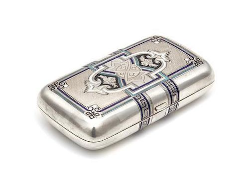 * A Russian Silver and Enameled Cigarette Case, Alexei Baranov, Moscow, Early 20th Century, the case with floral decoration o