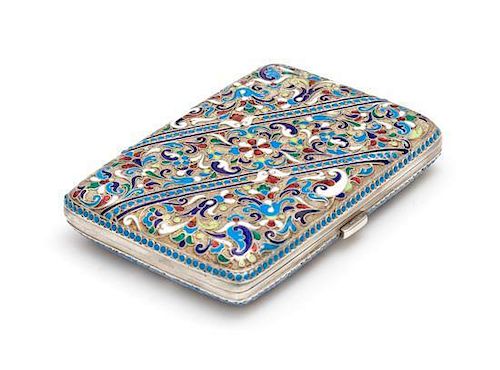 * A Russian Enameled Silver Cigarette Case, Mark of Nikolai Zugeryev, Assay of Ivan Lebedkin, Moscow, Late 19th/Early 20th Ce