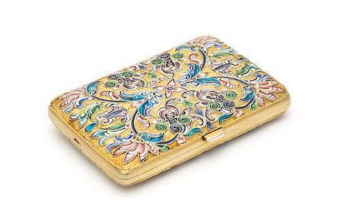 * A Russian Silver-Gilt and Enameled Cigarette Case, Mark of Nikolai Zugeryev, Moscow, Late 19th/Early 20th Century, the case