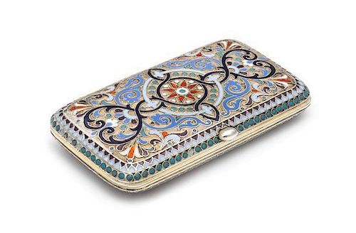 * A Russian Silver-Gilt and Enameled Cigarette Case, Mark of Gustav Klingert, Moscow, Late 19th/Early 20th Century, the case 