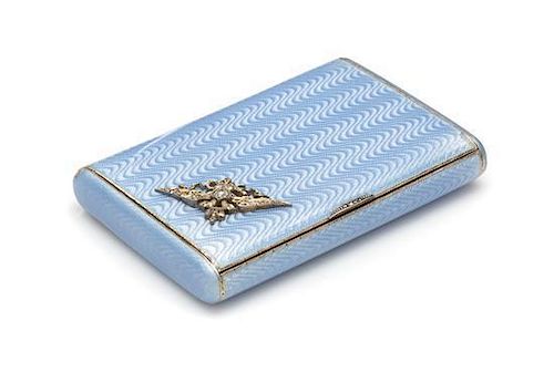 * A Russian Silver, Guilloche Enameled and Diamond Inset Cigarette Case, Mark of the 3rd Artel, St. Petersburg, 19th Century,