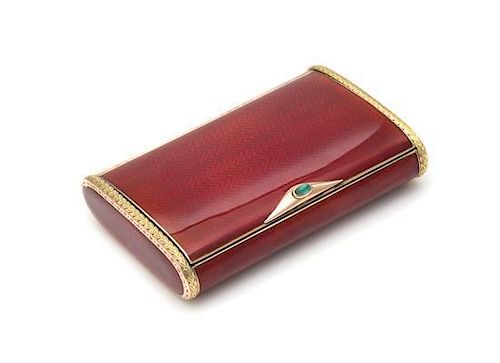 * A Russian Silver, Yellow-Gold and Guilloche Enameled Cigarette Case, Mark of Faberge with Workmaster Mark of Henrik Wigstro
