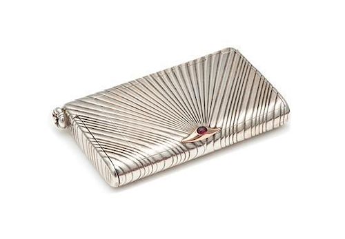 * A Russian Silver Cigarette Case, Maker's Mark of K. Faberge, Master Mark of Anders Nevalainen, St. Petersburg, Early 20th C