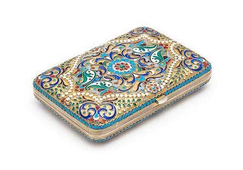 * A Russian Silver-Gilt and Enameled Cigarette Case, Maker's Mark Cyrillic G.P., St. Petersburg, Late 19th/Early 20th Century