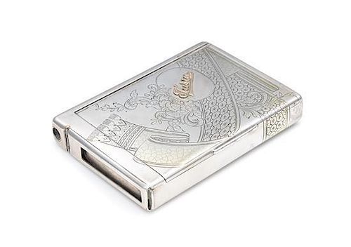 * A Russian Silver Cigarette Case, Mark of Ivan Petrovich Speshnev, Moscow, Late 19th Century, the lid worked to show floral 