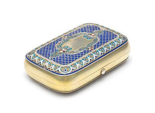 * A Russian Enameled Silver Cigarette Case, Mark of Ivan Khlebnikov with an Imperial Warrant, Assay Marked A.K., Moscow, 1882