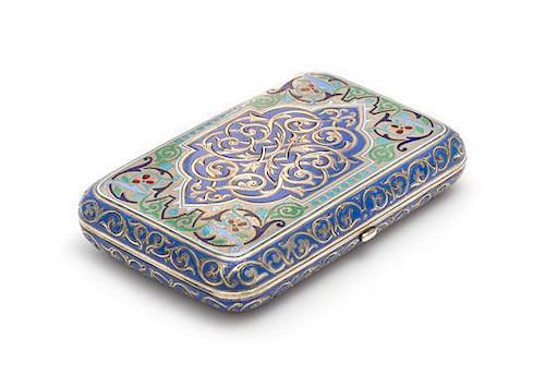 * A Russian Enameled Silver Cigarette Case, Mark of Pavel Ovchinnikov with Imperial Warrant, Assay of Viktor Savinsky, Moscow
