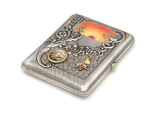 * A Russian Silver and En Plein Enameled Cigarette Case, Mark of the 15th Artel, Moscow, Early 20th Century, the lid having a