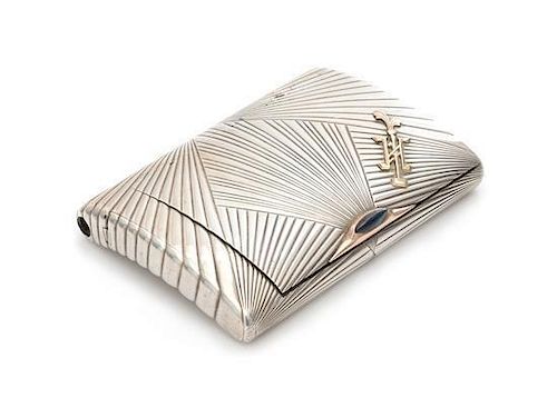 * A Russian Silver Cigarette Case, Mark of Alexander Karpov, St. Petersburg, Late 19th/Early 20th Century, the geometric reed