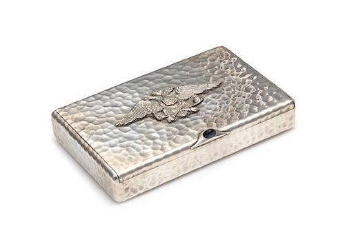 * A Russian Silver Cigarette Case, Mark of Vladimir Morozov, St. Petersburg, Early 20th Century, of rectangular form with a s