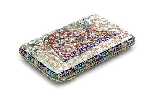 * A Russian Enameled Silver Cigarette Case, Mark of the 20th Artel, Moscow, Early 20th Century, the case worked to show polyc
