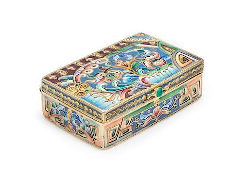 * A Russian Enameled Silver Snuff Box, Mark of Grigory Sbitnev, Moscow, Late 19th/Early 20th Century, the case with polychrom