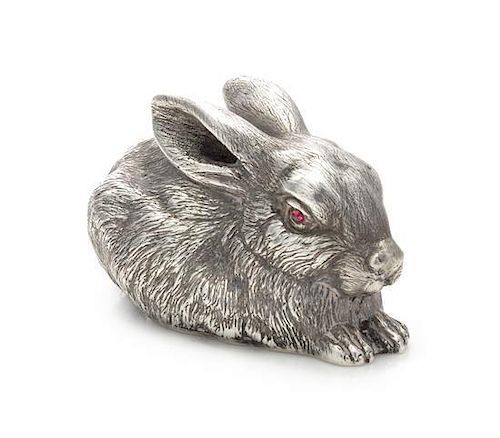 * A Russian Silver Table Ornament, Maker's Mark Latin I.P., St. Petersburg, Early 20th Century, in the form of a rabbit with