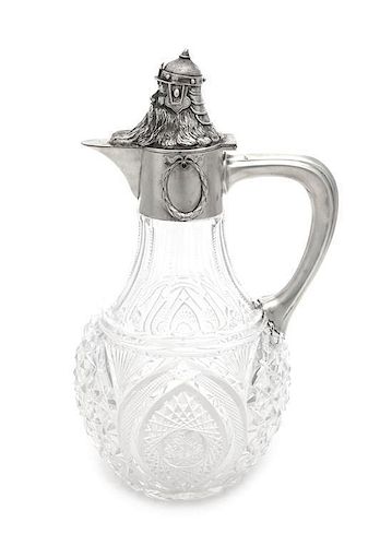 * A Russian Silver Mounted Cut Glass Water Pitcher, Mark of Ivan Khlebnikov with Imperial Warrant, Assay of Ivan Lebedkin, Mo
