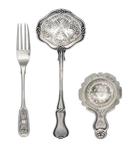 Two Russian Silver Tea Strainers, Mark of Carl Seipel, Assay of Dimitry Tverskoy, St. Petersburg, 19th Century and Others, co