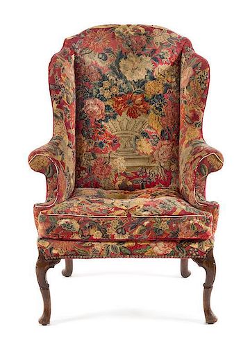 * A George II Walnut Wing Chair Height 46 1/2 inches.
