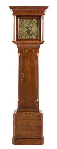 * A George III Oak Tall Case Clock Height 81 1/2 x width 23 x depth 12 inches.