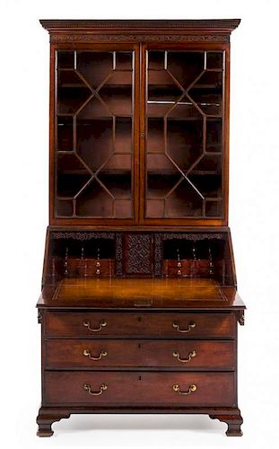 An Early George III Mahogany Secretary Bookcase Height 78 x width 38 x depth 18 inches.