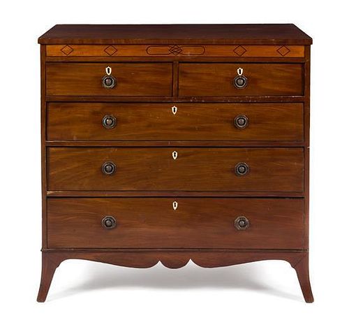 A Regency Mahogany Chest of Drawers Height 41 x width 42 1/2 x depth 19 inches.