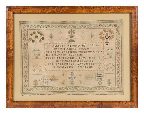An English Needlepoint Sampler Frame: 17 3/8 x 21 3/4 inches.