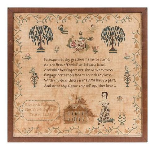 An English Needlepoint Sampler Frame: 18 3/4 x 19 1/4 inches.