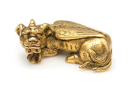 A Chinese Gilt Bronze Figure Width 2 inches.