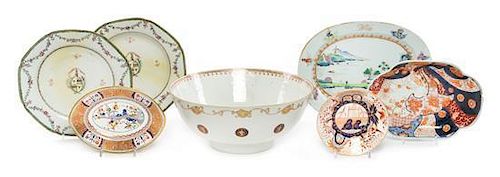 A Group of Chinese and Japanese Export Porcelain Articles Diameter of punch bowl 11 3/8 inches.