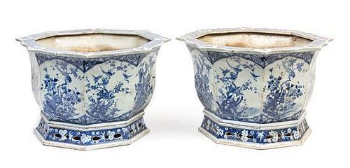 A Pair of Chinese Porcelain Jardinieres Height 12 inches.