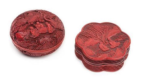 Two Cinnabar Lacquer Boxes Diameter of circular example 5 inches.