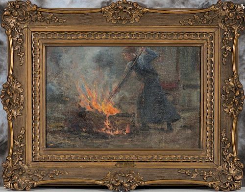 Franz Skarbina, Old Lady Tending Fire