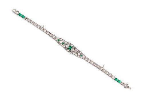 * An Art Deco Platinum, Emerald and Diamond Bracelet, 11.60 dwts.