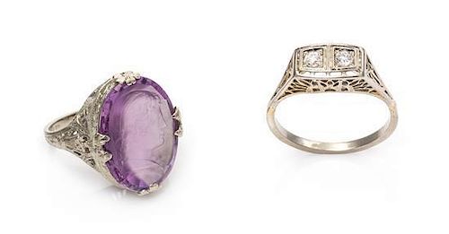 A Collection of Antique White Gold and Gemstone Rings, 5.85 dwts.