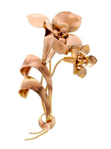 * A 10 Karat Bicolor Gold Flower Brooch, Carl Art, 5.60 dwts.
