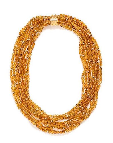 An 18 Karat Yellow Gold and Citrine Multistrand Necklace, 64.20 dwts.