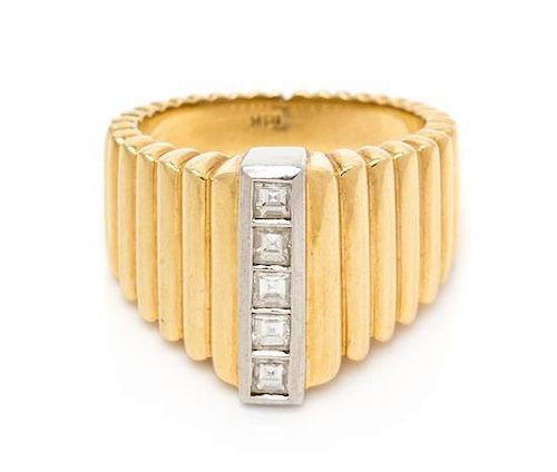 An 18 Karat Yellow Gold, Platinum and Diamond Ring, 9.50 dwts.