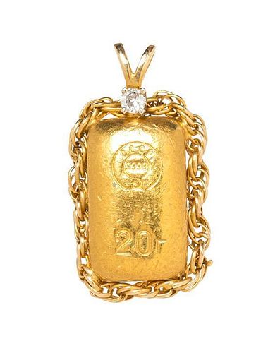 * A Yellow Gold, USSR 20 Gram Ingot and Diamond Pendant, 14.10 dwts.