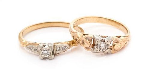 A Collection of Bicolor Gold and Diamond Rings, 2.52 dwts.