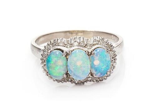 A White Gold, Opal and Diamond Ring, 3.35 dwts.