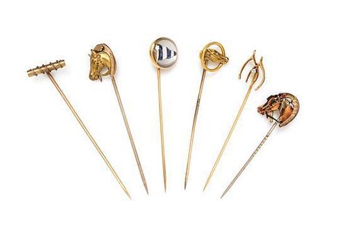A Collection of Horse and Sporting Motif Stickpins, 6.60 dwts.