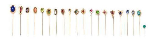 A Collection of Vintage Gold and Multigem Stickpins, 18.60 dwts.