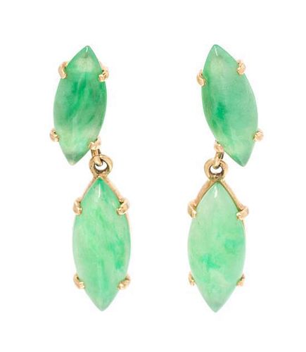 A Pair of Yellow Gold and Jadeite Jade Dangle Earrings, 3.00 dwts.