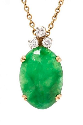 A Bicolor Gold, Jadeite Jade and Diamond Pendant, 3.55 dwts.
