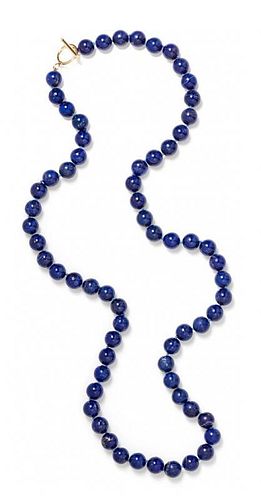 * A Single Strand Lapis Lazuli Bead Necklace, 114.60 dwts.