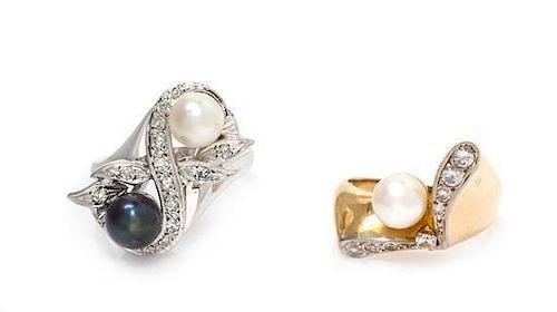 * A Collection of Gold, Cultured Pearl, Diamond and Faux Stone Rings, 9.30 dwts.