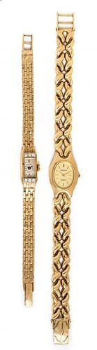 A Collection of 14 Karat Yellow Gold and Diamond Wristwatches, Geneve, 33.10 dwts.