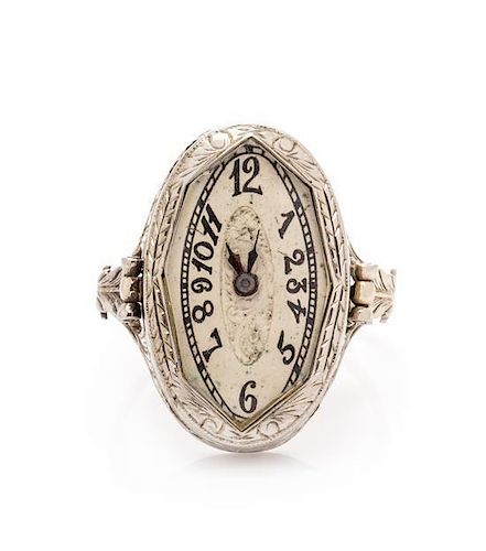 An Art Deco 18 Karat White Gold Watch/Ring, 6.60 dwts.